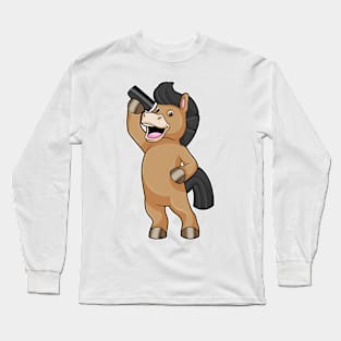 Horse as Hairdresser with Comb Long Sleeve T-Shirt